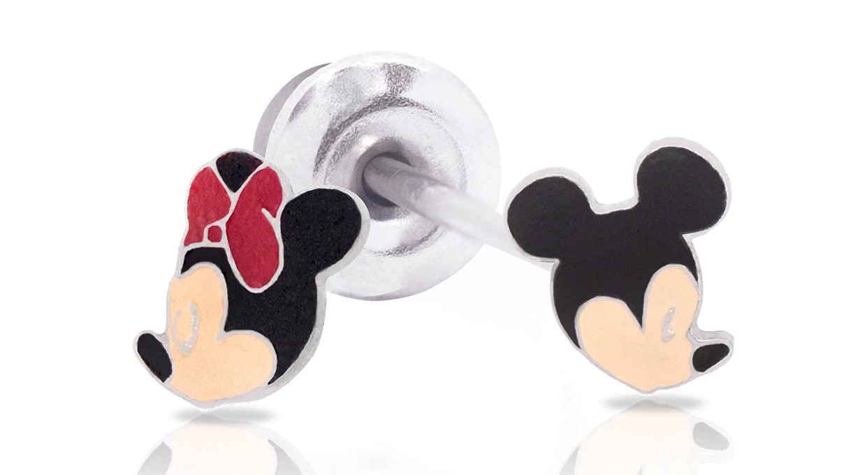 QPP 4 Oorstekers JCM4, Mickey & Minnie, Emaille rood & zwart, Disney-gelicentieerd, wit, 1 paar
