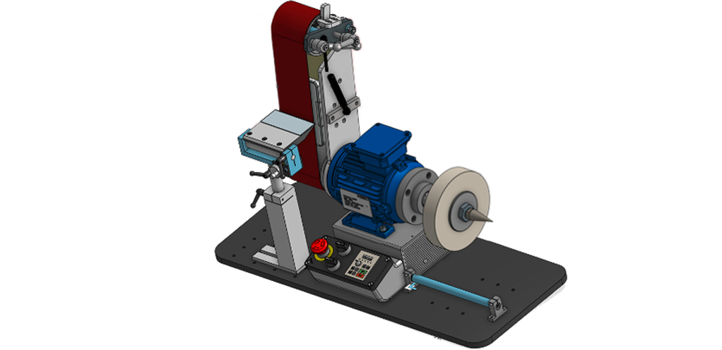 Micromecalp X550 EVO Schleif- und Lapidiermaschine mit Bandschleifsystem und Universalwelle zum Wechsel zwischen Scheiben
und Stangen, inkl. 240 mm Scheibe und 80 SH Rolle, 230 V