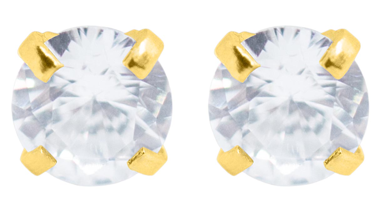 QPP pendientes A72, chaton Ø 3 mm, circonita blanca, inox chapado en oro amarillo, 1 par