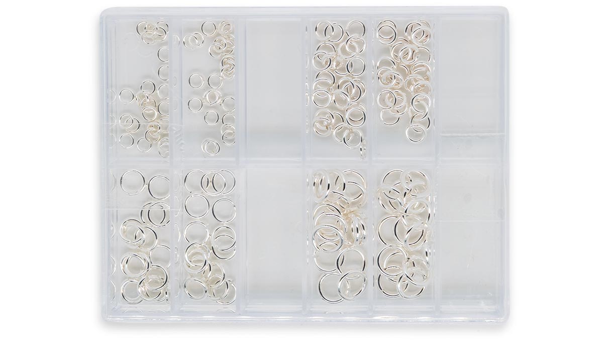 Assortment with 160 jump rings, round, 925/- silver, 50 x 3 mm, 50 x 4 mm, 30 x 5 mm, 30 x 6 mm