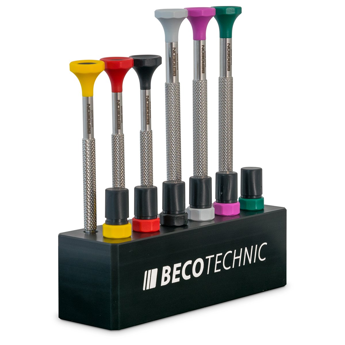Bergeon 7778 Basis met 6 schroevendraaiers, met reservemesjes, Ø 0,8 - 2 mm