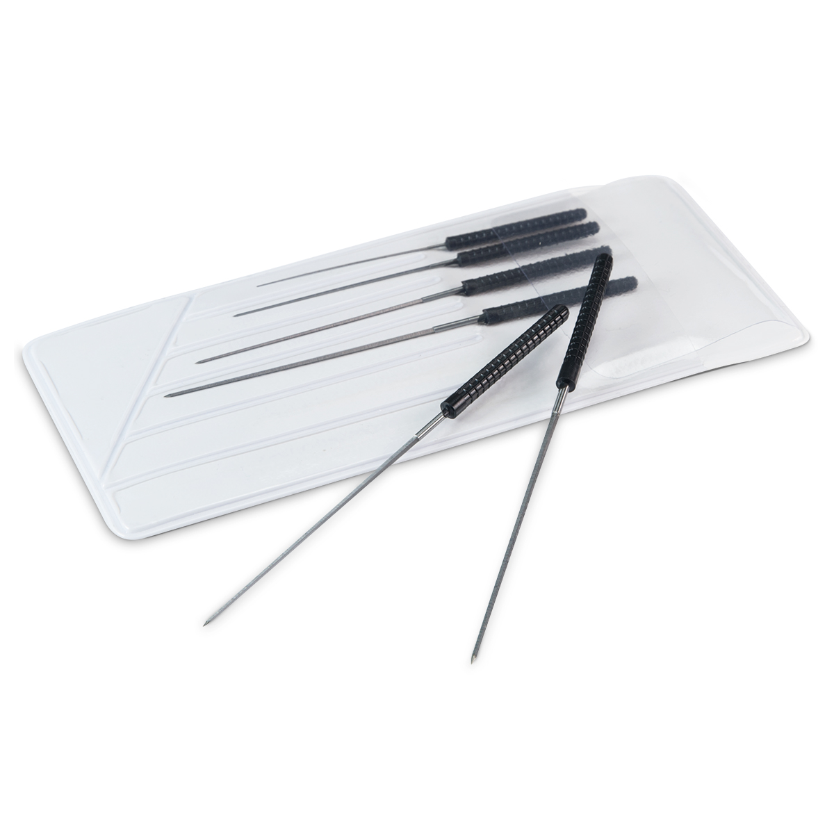 Assorted cutting broaches with handles, 6 pcs.
Ø 0,6 - 2,0 mm