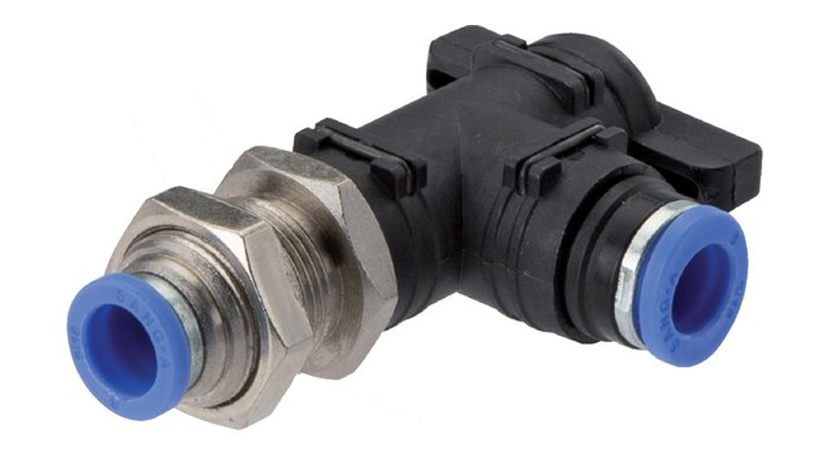 Bulkhead elbow shut-off valves, Ø 6 mm, IQS standard