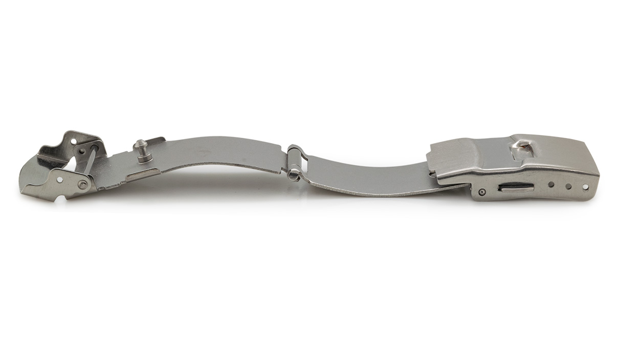 Faltschließe für Metallbänder, Anstoß/Breite: 22 mm, 22 mm, 2 Drücker, Sicherheitsbügel, Satiniert, Silberfarben, Edelstahl