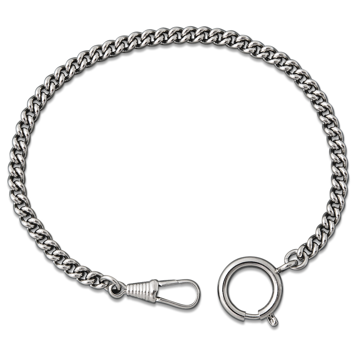 Pocket watch chain, round curb chain 1,5 mm, nickel-plated brass, length 25 cm