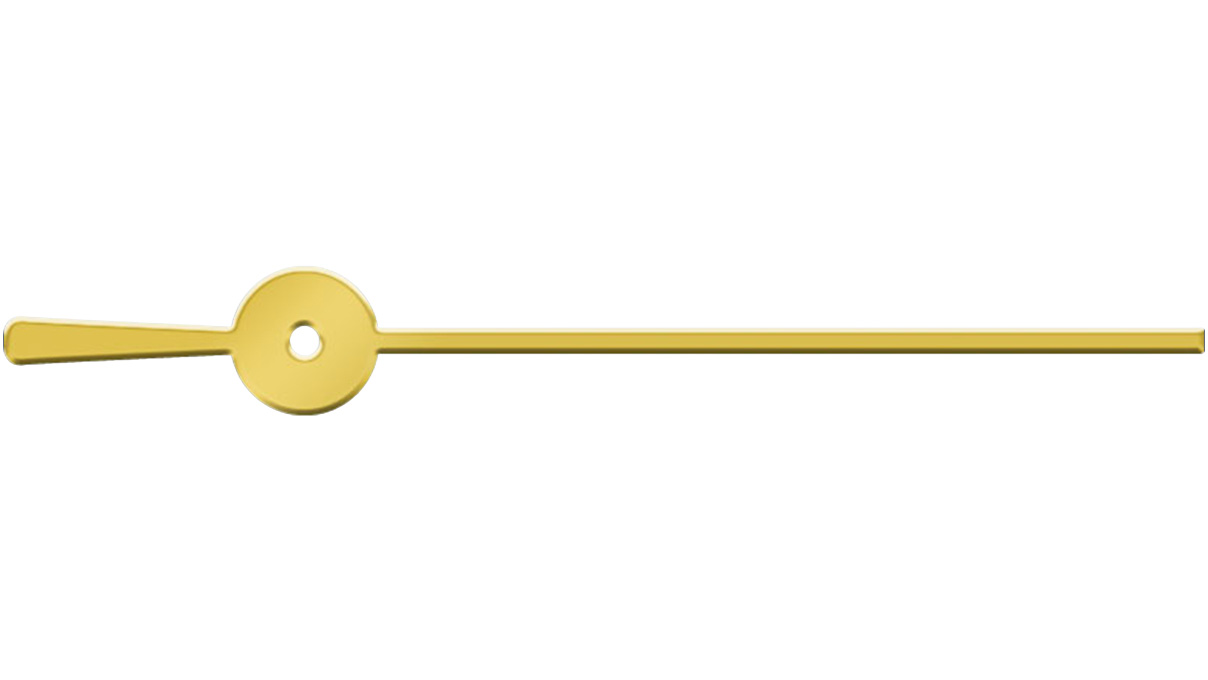 102 AU-Zeiger gelb, Minuten-/Stunden-/Sekundenzeigerzeiger Fadenform aus dem Beco Sortiment (34
Typen in Tüten à 3 Stück mit Nummer und Abmessung) -swiss made-