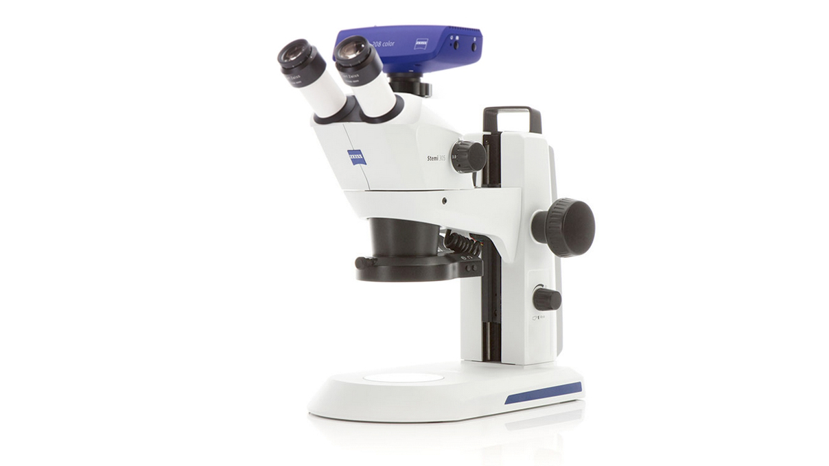 Estereomicroscopio Stemi 305 trino, aumento de 8x a 40x, salida de cámara con montura C, Estativo K
MAT, iluminación casi vertical integrada y luz anular segmentable K LED