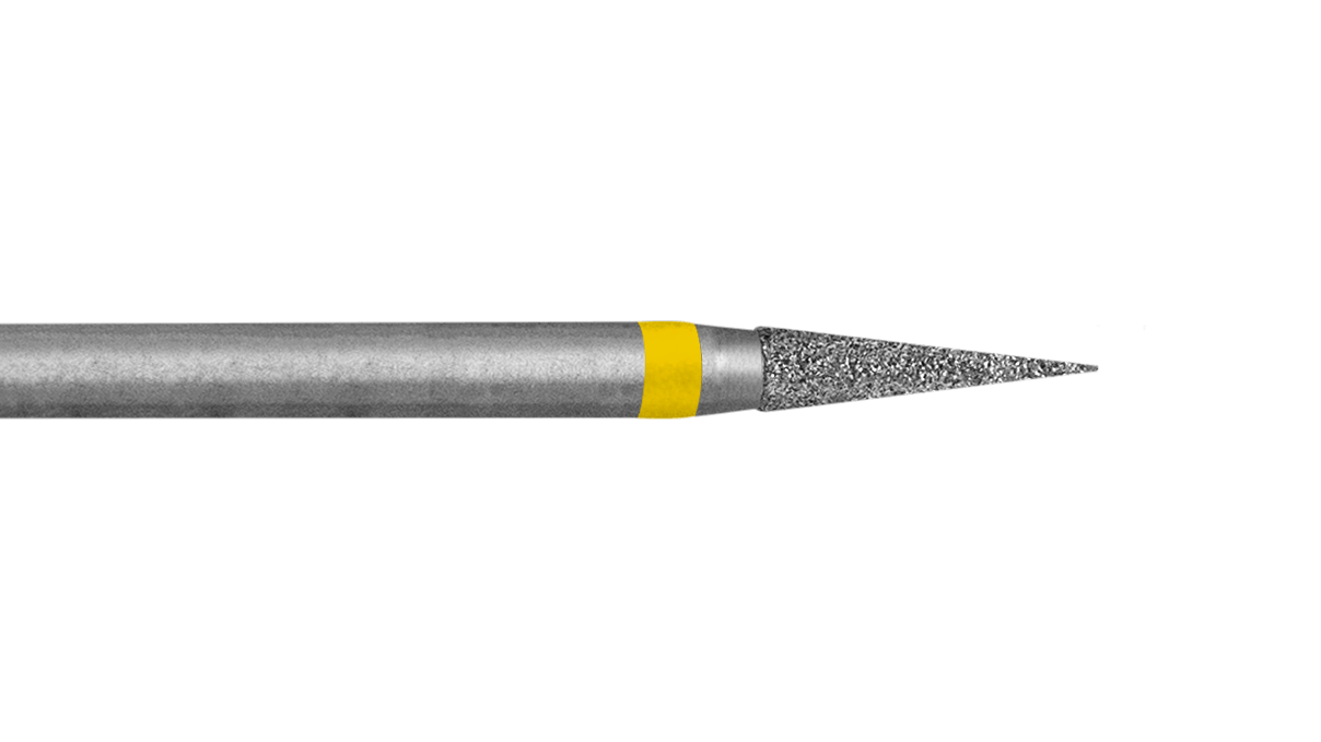Fresa, diamantada, punta, Ø 1 x 8 mm, grano 20 µm, mango FG