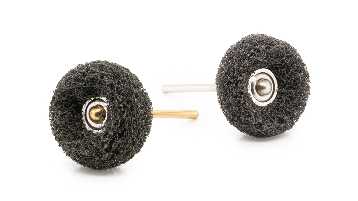 Rueda abrasiva de tela, Ø 24 x 16 mm, grano fino, montada