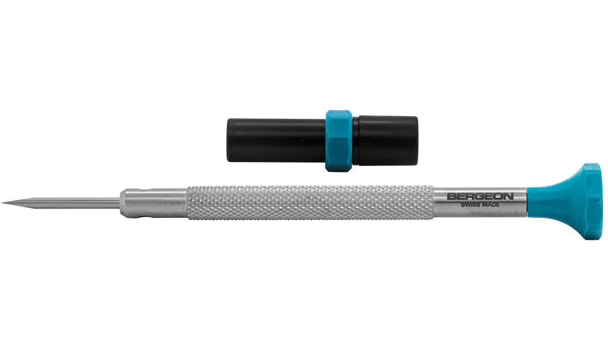 Bergeon 30081-AT-150 screwdriver, blade 1,5 mm, turquoise, 2 replacement blades