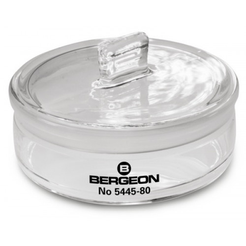 Benzine cup Bergeon 5445-80, Ø 80 mm, ground-in lid with knob