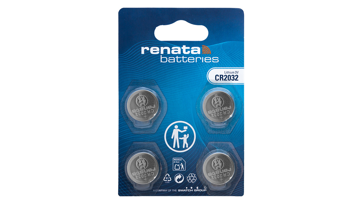 Renata CR2032 Lithium‑Knopfzelle, 3 V, nicht wiederaufladbar, 4er Blister