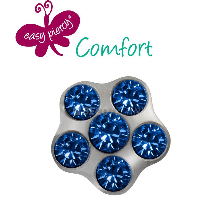1 Pair Easy Piercy Comfort ear studs Flower  5,0 mm, white, Sapphire/Sapphire imitation