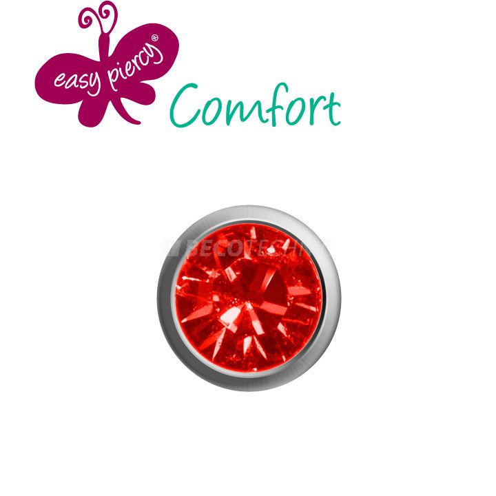 1 paar Easy Piercy Comfort oorknopjes Ø 2,95 mm, wit, robijn imitatie