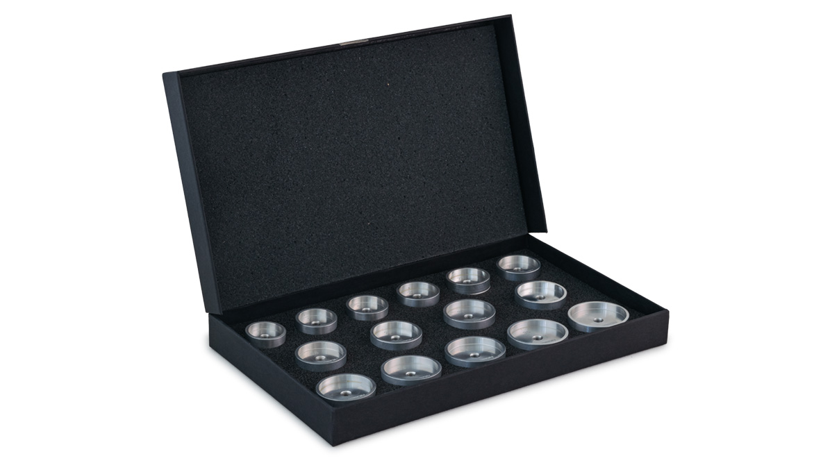 Bergeon 5499-15 assortiment met 15 inzetstukken en rechte rand (Ø 22 - 36,5 mm)