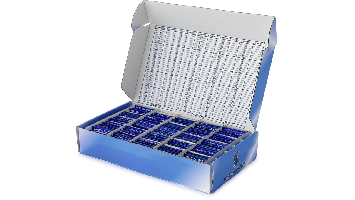 Assortiment mineraalglaasjes MS, Ø 12 - 36 mm, in stappen van 0,5 mm, dikte 1 mm, 241 stuks