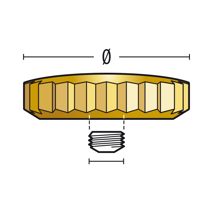 Couronne simple 920 Chrono N, 3 microns jaune, tube court, Ø 5,25, filetage 1,3, pas étanche