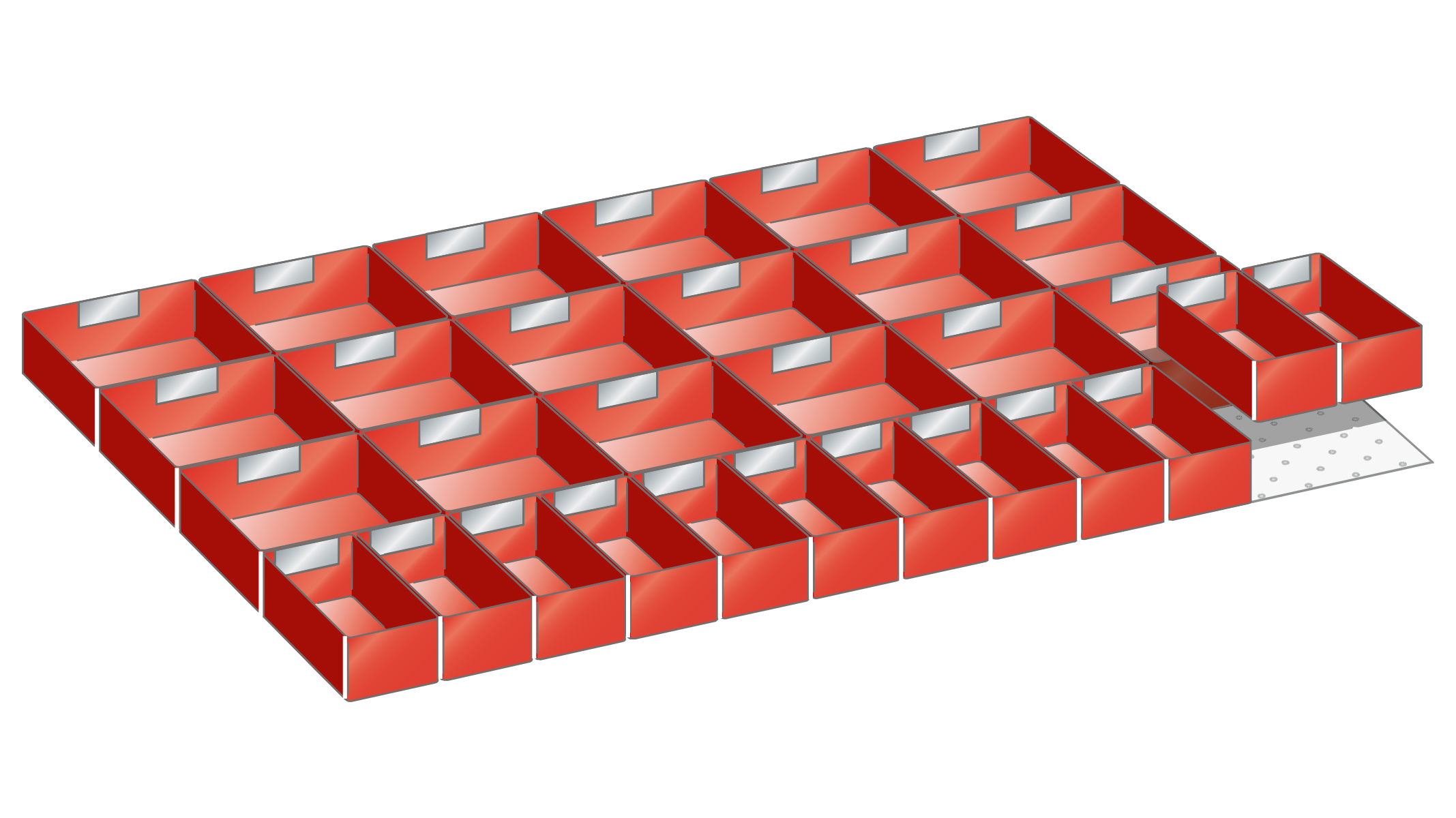 Lista plastic boxes, set for 54 x 36 E with front height 100/125 mm, 30 pieces