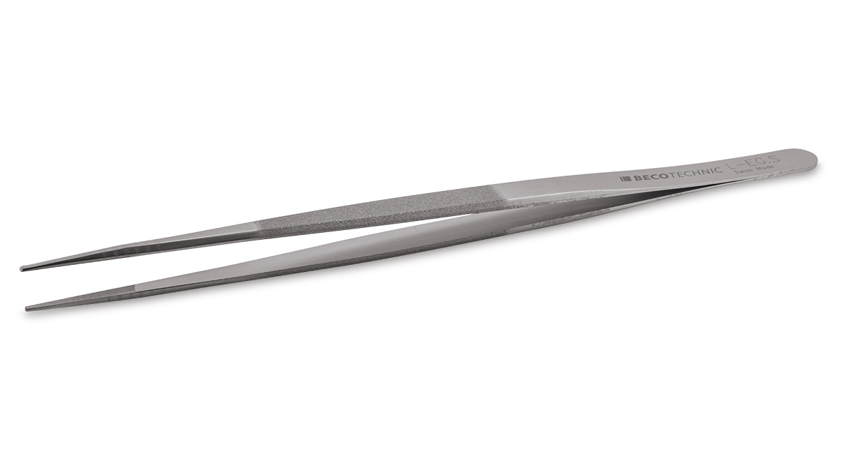 Tweezers with satined grips and tips, long tips, length 160 mm