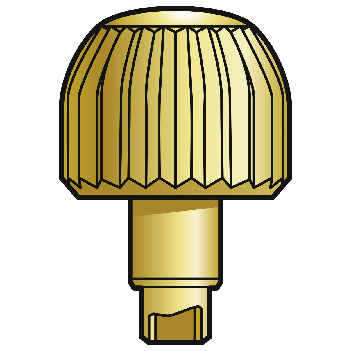 Corona roscada, PBB, 3 micrón amarillo con tubo/sello, altura 3,8, Ø 5,25, tubo 2,5, rosca 0,9, resistente al agua Corona roscada, PBB, 3 micrón amarillo con tubo/sello, altura 3,8, Ø 5,25, tubo 2,5, rosca 1,2, resistente al agua