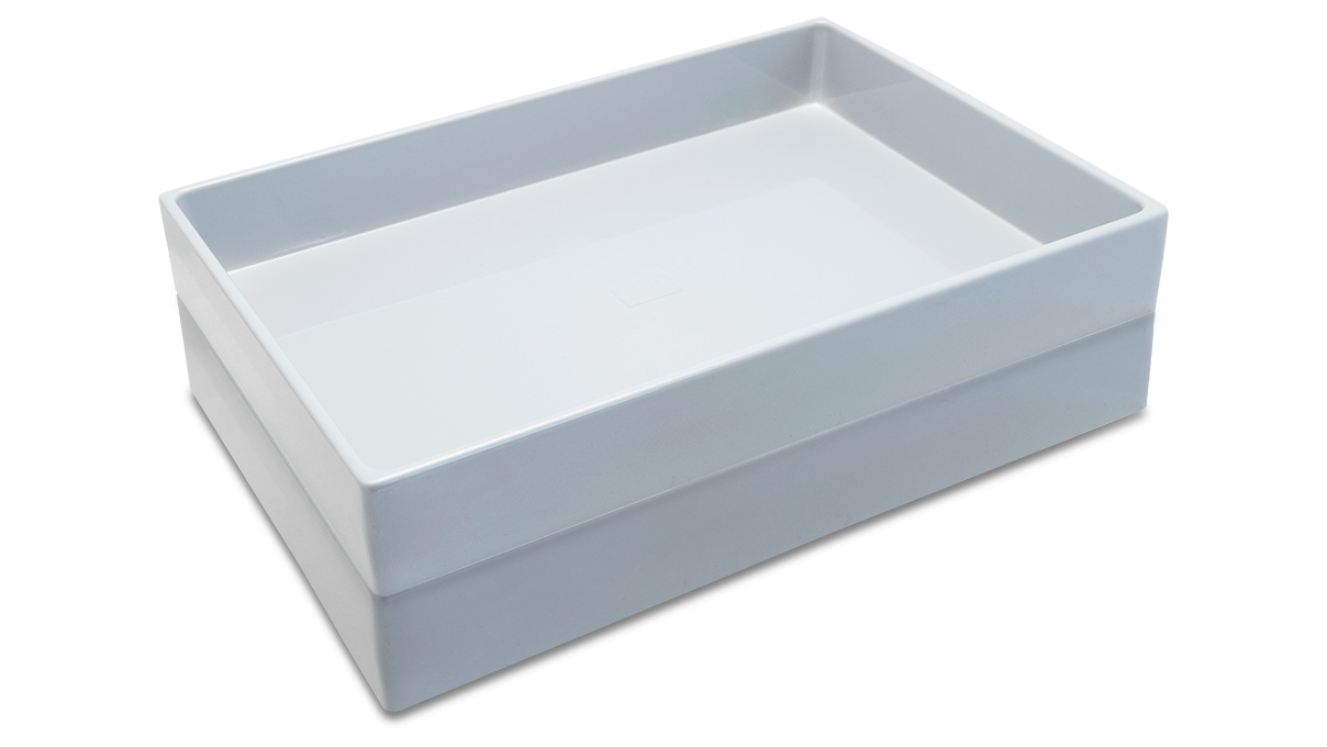 Tiefgezogenes Tablett aus Polystyrol, stapelbar, Farbe grau, Höhe: 50 mm Innenmaß: 330 x 220 mm