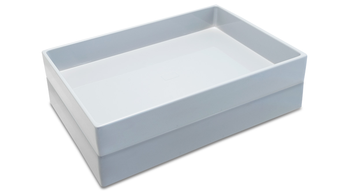 Deep drawn tray, made of polystyrene, stackable, colour grey, height: 50 mm internal dimension: 330x220 mm