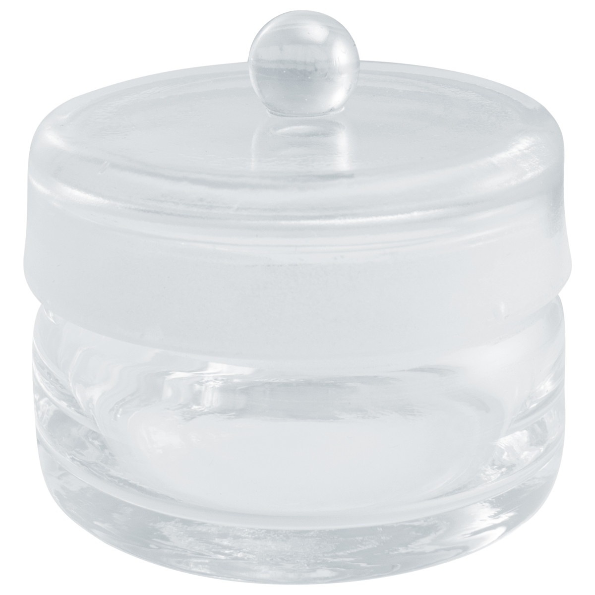 Benzine jar, glass, Ø 85 mm, height 85 mm, lid with knob