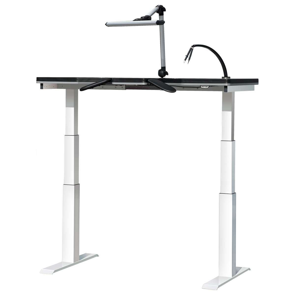 Uhrmacherwerktisch Ergolift Advanced Mobile, weiß, Arbeitsplatte 140 x 75 x 4 cm