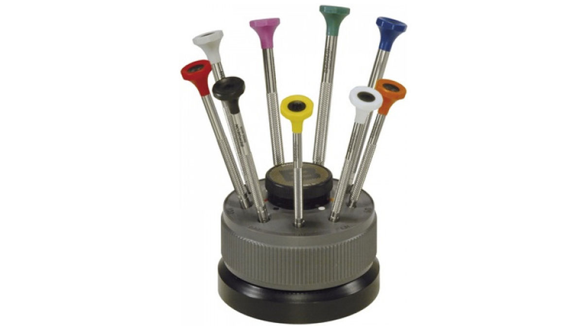 Bergeon 30081-S9 Rotatable stand with 9 scewdrivers, Ø 0,5 - 2,5 mm