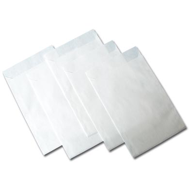 Verpakking van 1.000 witte Blanco zakjes 105 mm x 150 mm, flap van 20 mm