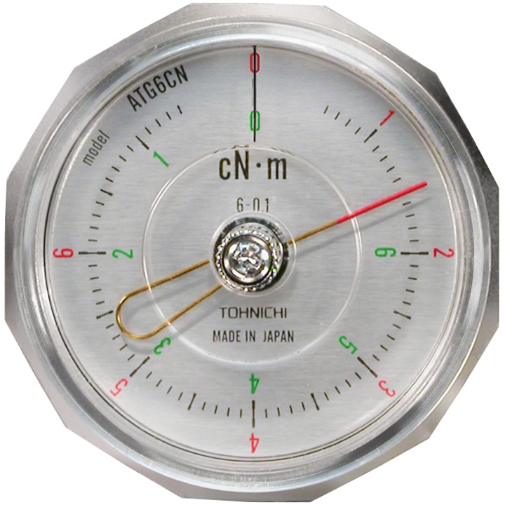 Analoge Drehmomentmessuhr, Typ ATG, 1 - 12 Ncm, zur Messung, Prüfung und zum Festziehen von sehr
geringem Drehmoment, mit Schleppzeiger, mit Metallspannfutter