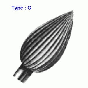 WS SQ cutter type G, flame, head Ø 1 mm, shank 2.35 mm, 6 pieces