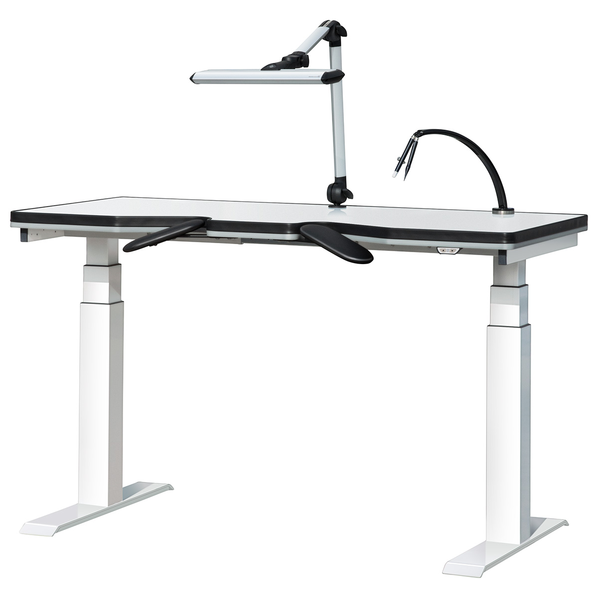 Uhrmacherwerktisch Ergolift Advanced Mobile, weiß, Arbeitsplatte 140 x 75 x 4 cm