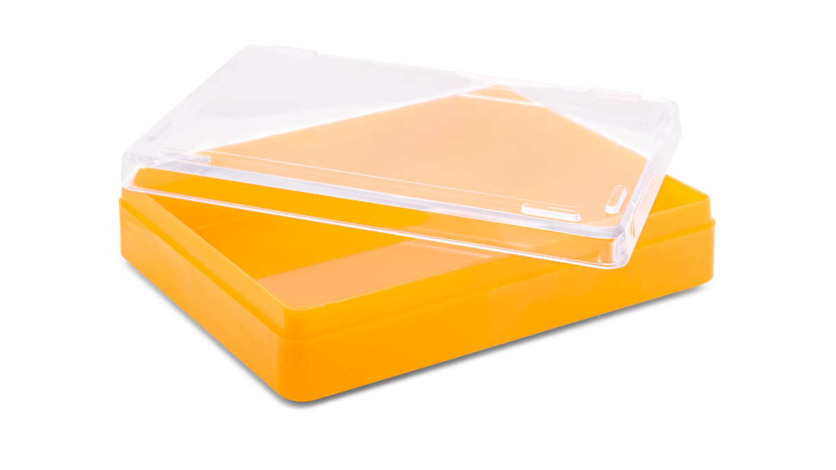 Kunststoffdose mit Deckel, gelb, 17 x 90 x 64 mm Kunststoffdose mit Deckel, gelb, 17 x 90 x 64 mm