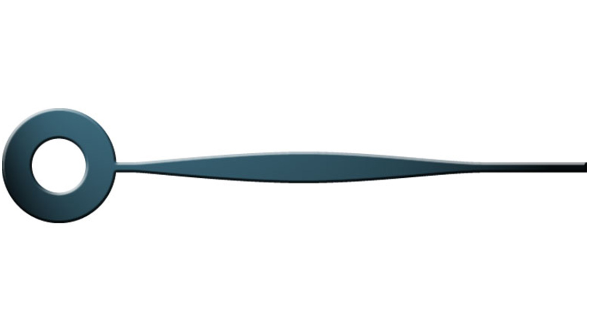 Minute hand, Feuillehands, blue-black, hole Ø 0,9 mm, length 12 mm