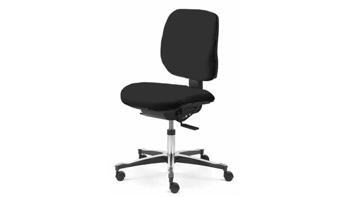 Werkplaatsstoel Dauphin met kunstleer, zwart, zithoogte 43-59 cm, onderstel gepolijst aluminium, zonder zitdiepteverstelling