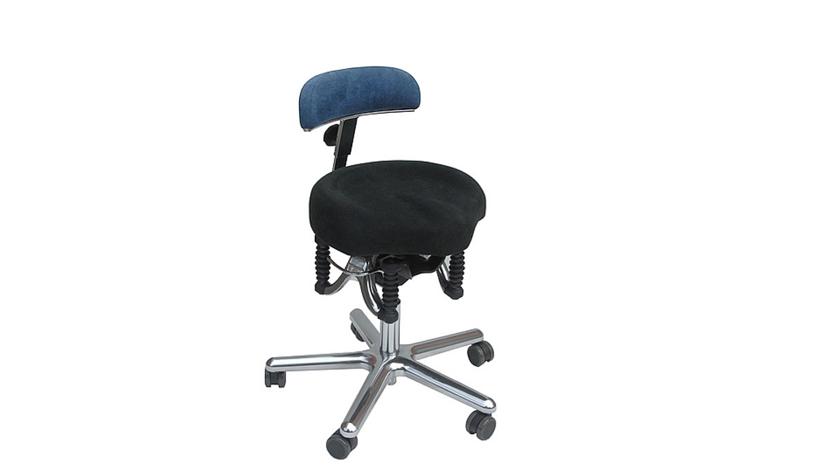 Saddle seat Balance, height 50 - 63  cm, Alcantara black/blue, polished aluminum base