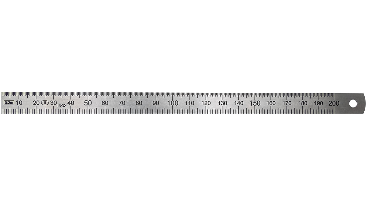 Metal ruler, stainless steel, 2 scales, 200 mm