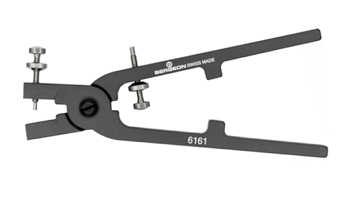 Bergeon 6161 Drückersetzzange regulierbarer Anschlag, 145 mm, inklusive 2 Punzen