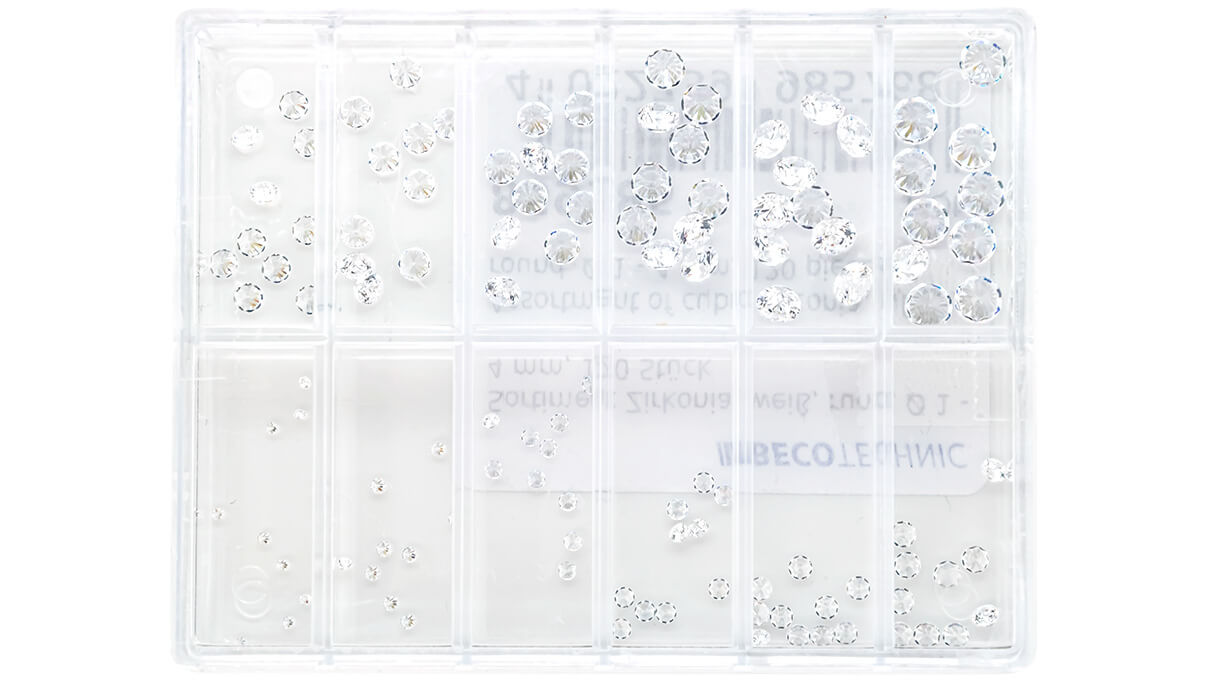 Sortiment Zirkonia, weiß, rund, Ø 1 - 4 mm, 120 Stück