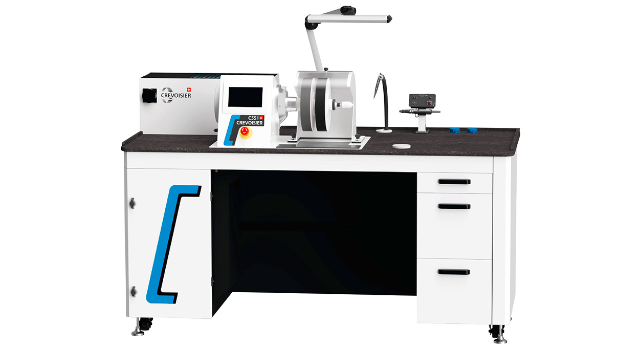 Crevoisier C551 (M12) with SLINE2 Confort worktable, incl. suction unit, table top with slate-colored incl.
bezel, power supply below (400 V)