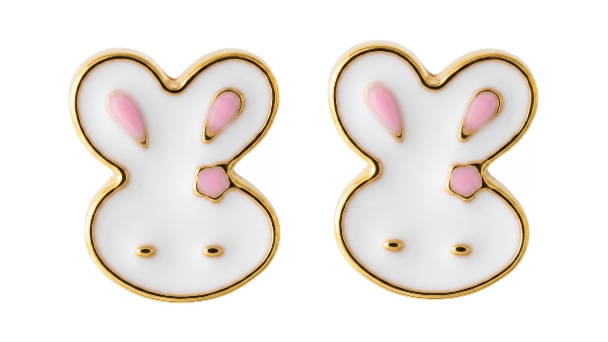 QPP Puces d'oreilles K2, petit lapin en émail, inox plaqué or jaune, 1 paire