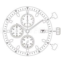 AU-Werk Miyota 6S10 15''' DATE3 SC CHR 3EYES Quarz (395 | SR927SW)