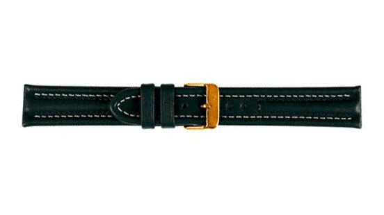 Watch strap, Arizona Sport, Calf leather, 18 mm, Black, Buckle Gold plated