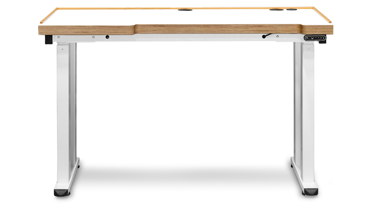 Workstation Ergolift Heavy Duty, worktop 120 x 65 x 4 cm, multiplex beech, 4 electrically height-
adjustable table legs, HPL coated