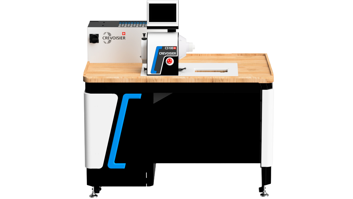 Crevoisier C5100 (M8) with DSG2-Short worktable, incl. bezel, incl. suction unit, table top with natural
wood-laminate coating, power supply below (400 V)