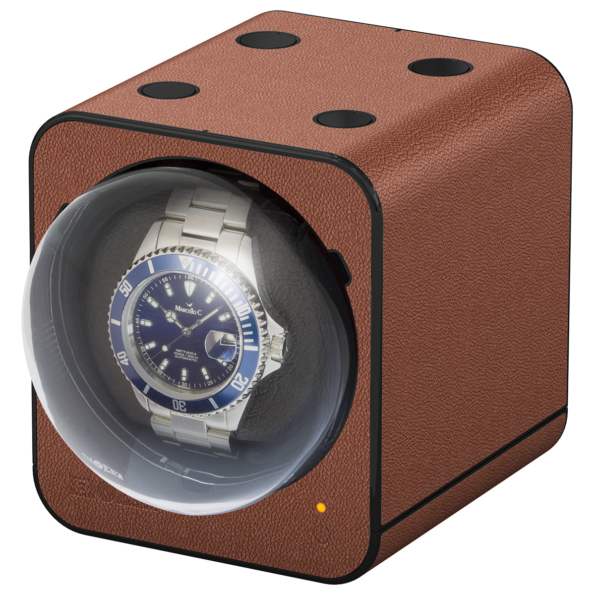 Boxy Fancy Brick watch winder, leather look brown, without adapter