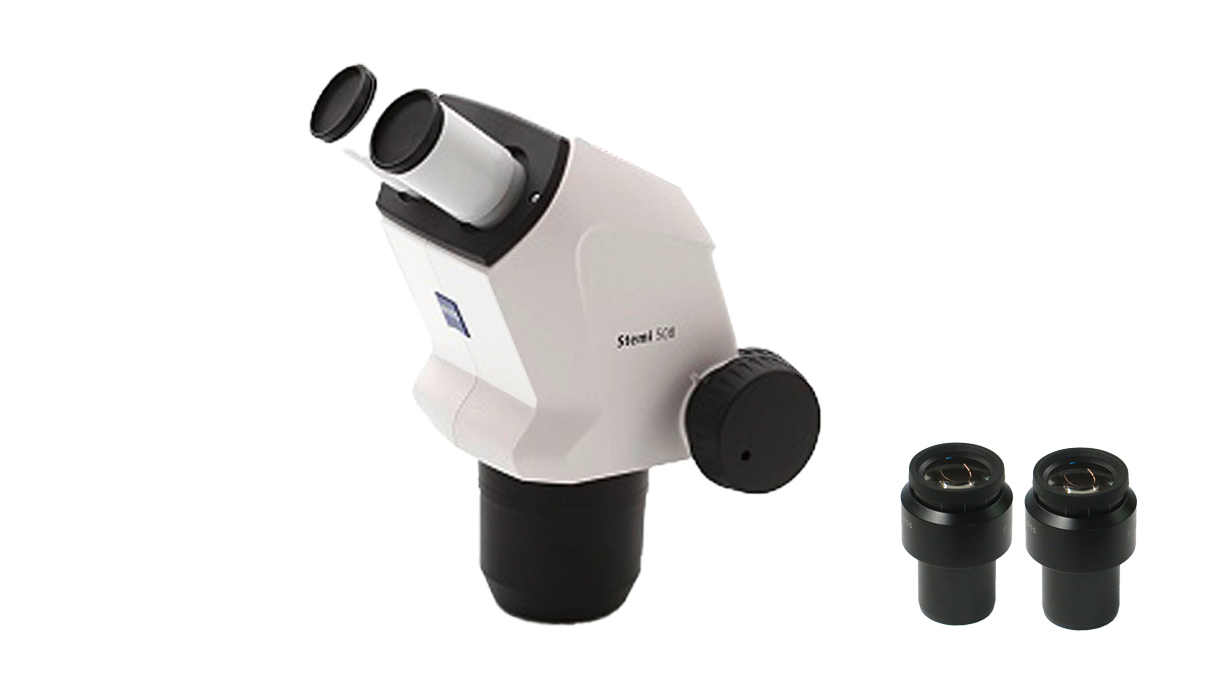 Zeiss Stemi 508 Stereomikroskopkörper, Apochromatisches Greenough-System, mit manuellem, beidseitig
bedienbarem Zoom 8:1 (0,63x...5,0x)