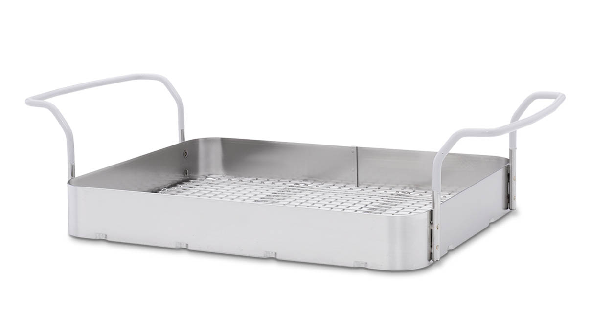Cleaning basket for Elmasonic, stainless steel with coated handles, flat, size 100, 120