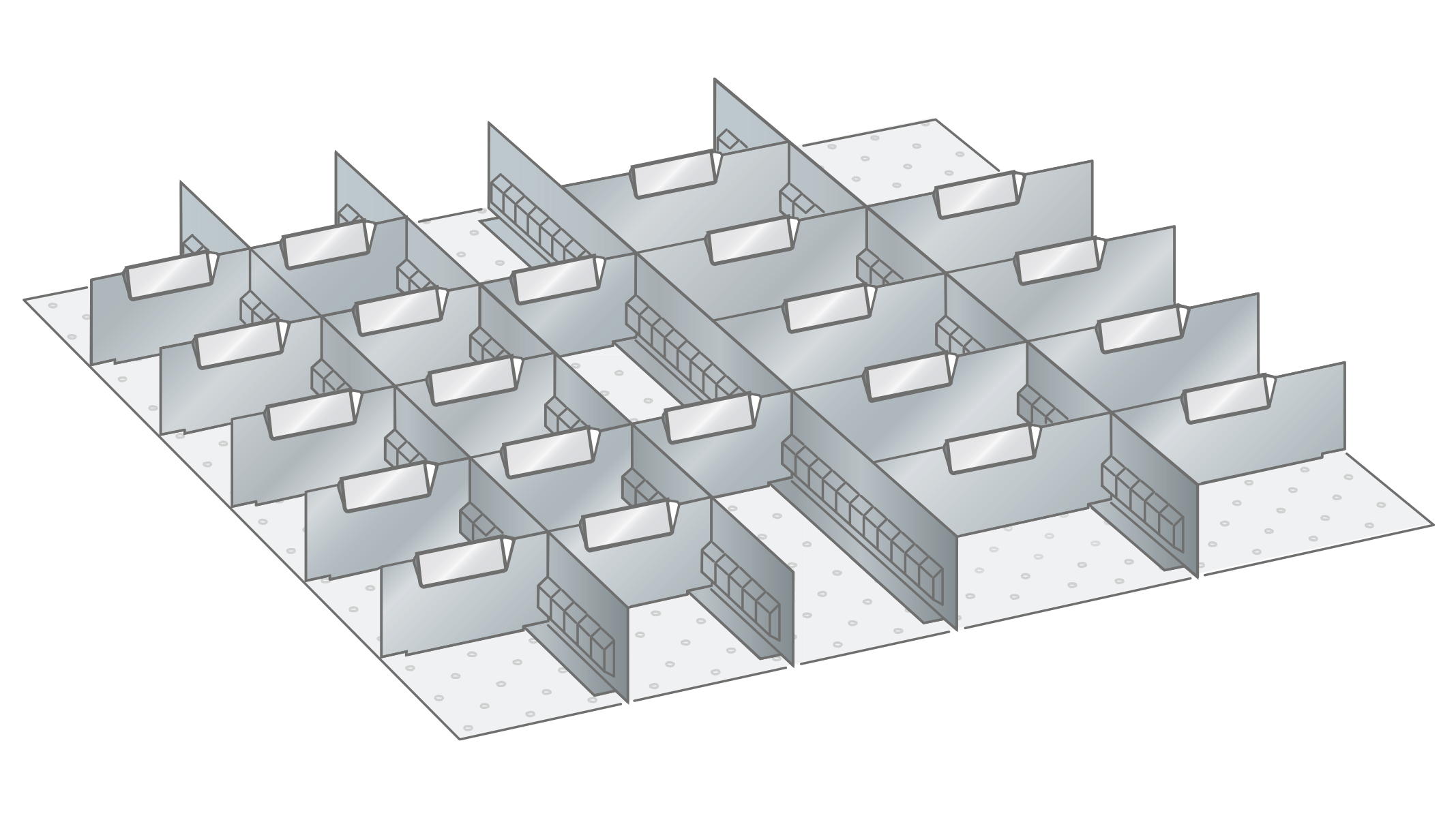 Lista Einteilungsmaterial für 36 x 36 E, 4 Schlitzwände und 21 Trennbleche für 50 mm Fronthöhe